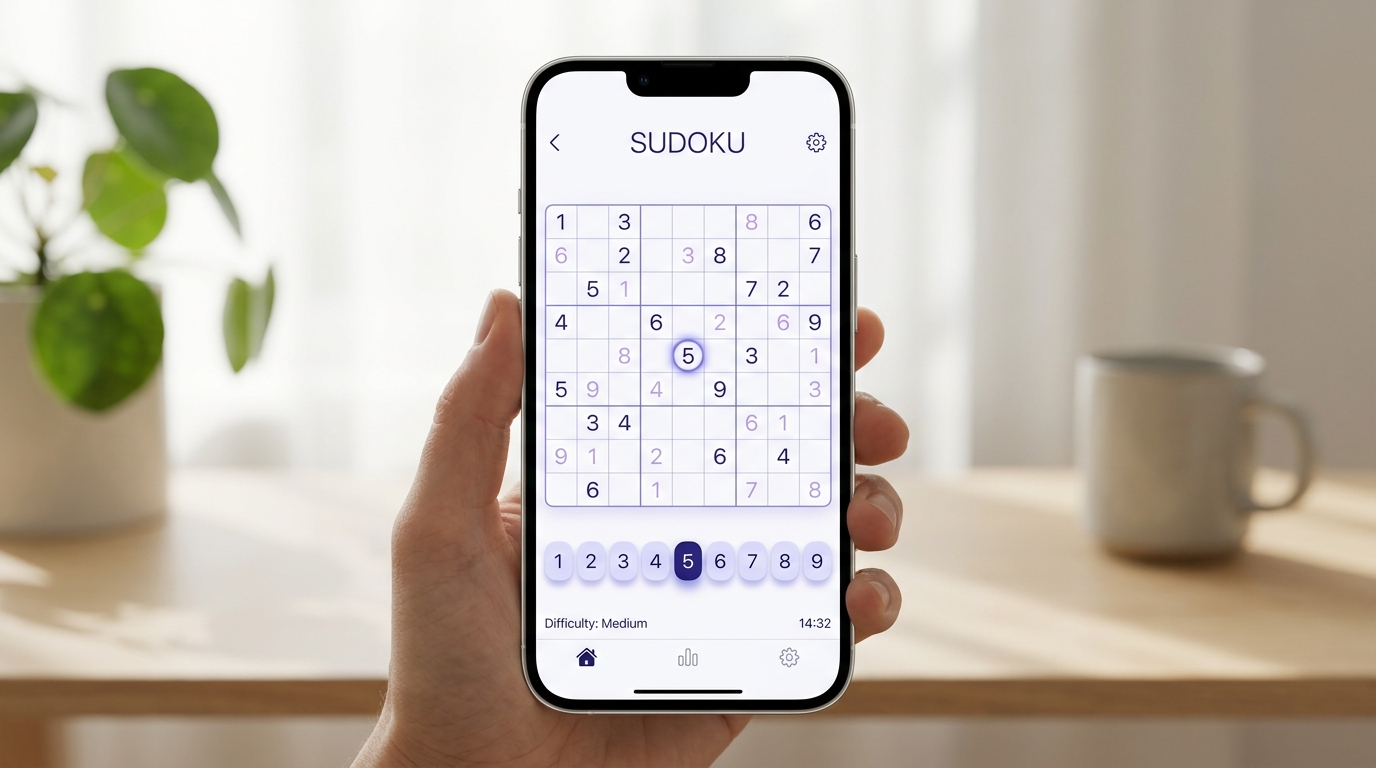 Still Sudoku on iPhone in calm mindful setting